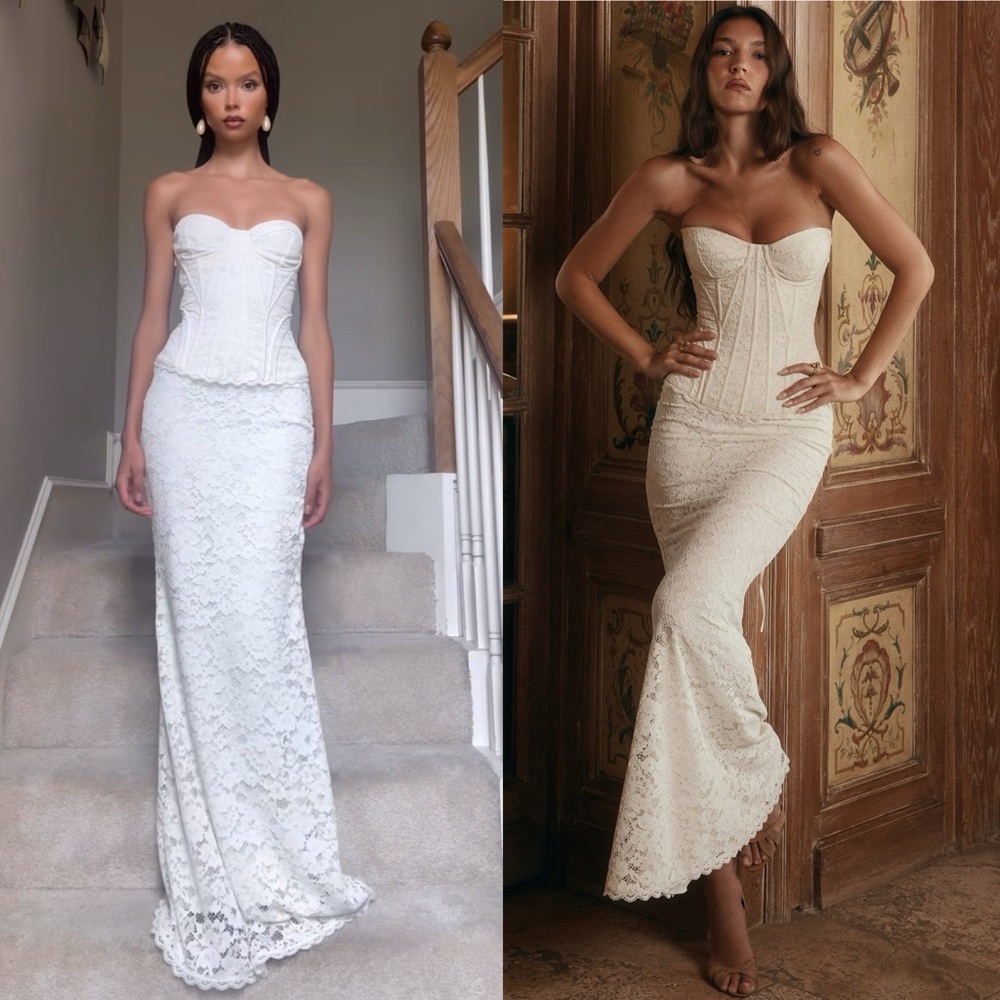 white christmas dresses Celina White Lace Corset Maxi Dress, L / White main image 0